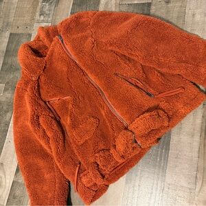 We The Free Free People Rust Teddy Sherpa Moto Jacket Zip Cuffs Size‎ M